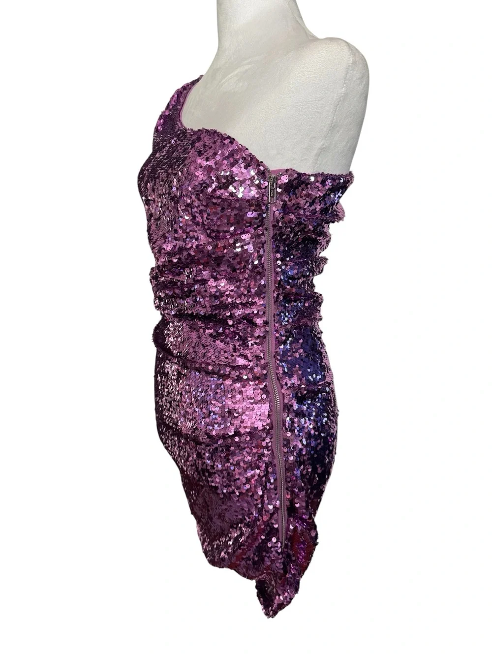 For Love & Lemons Madeleine Purple Sequin One Shoulder Mini Dress XS - Picture 6 of 10